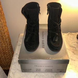 Franco Sarto Westerly bootie in black suede and wedge heel.EUC
